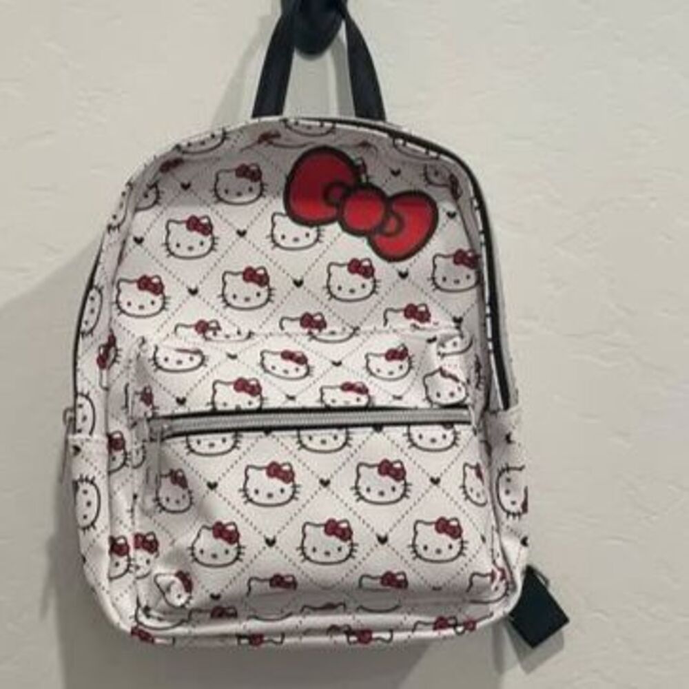 Hello Kitty White & Red Mini Backpack With Adjustable Straps & Zippered